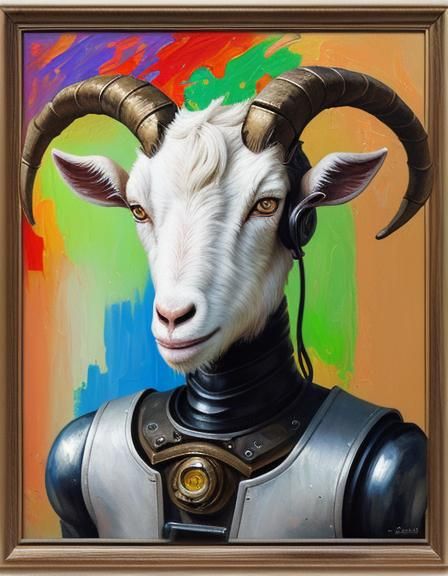 Clockwork Goat Robot in Expressionist Oil Painting Style