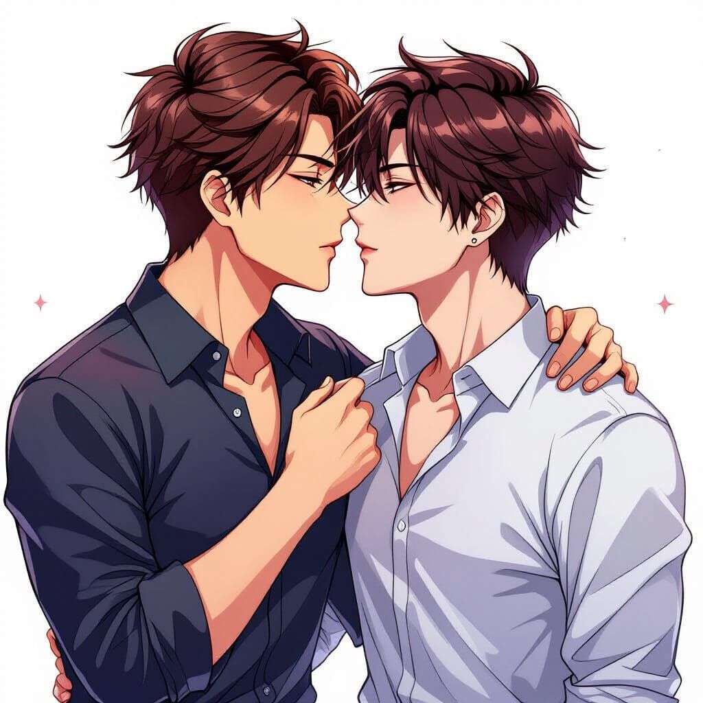 Passionate Kiss Between Two Handsome Anime Men