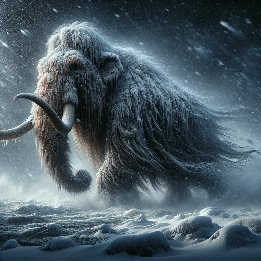 Woolly Mammoth in Winter Snowstorm, Matte Painting