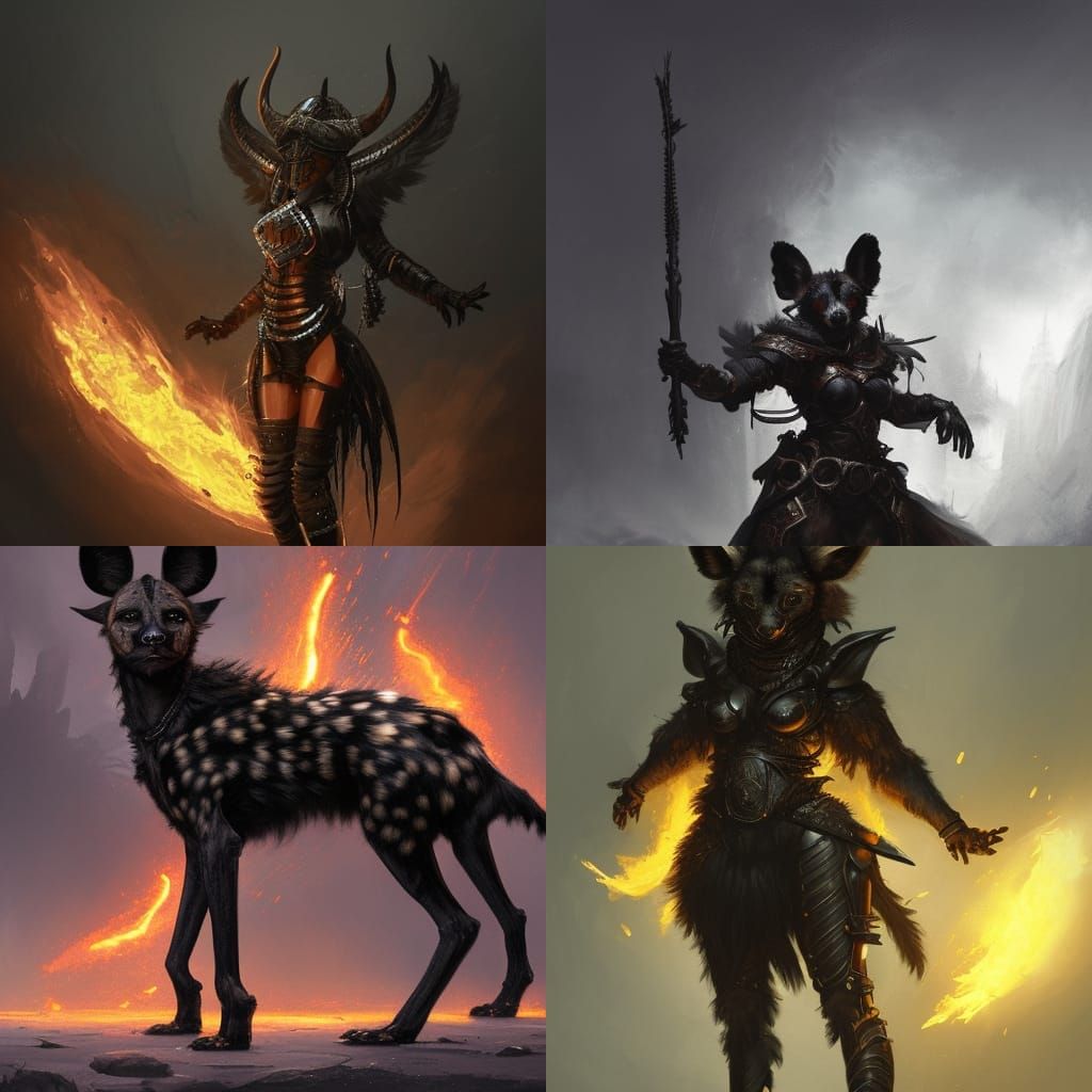 Fiery Furry Warrior in Dark Fantasy Art Style