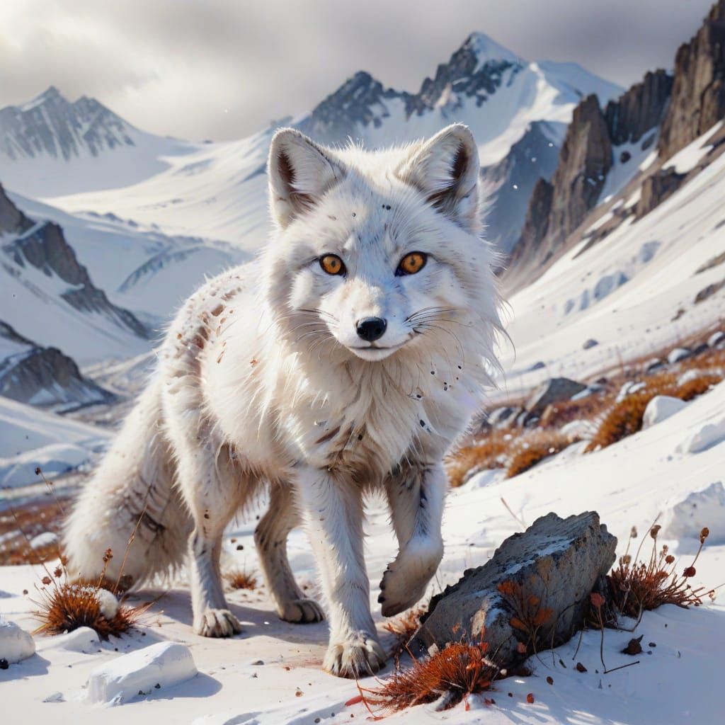 Arctic Fox in Winter Tundra Landscape