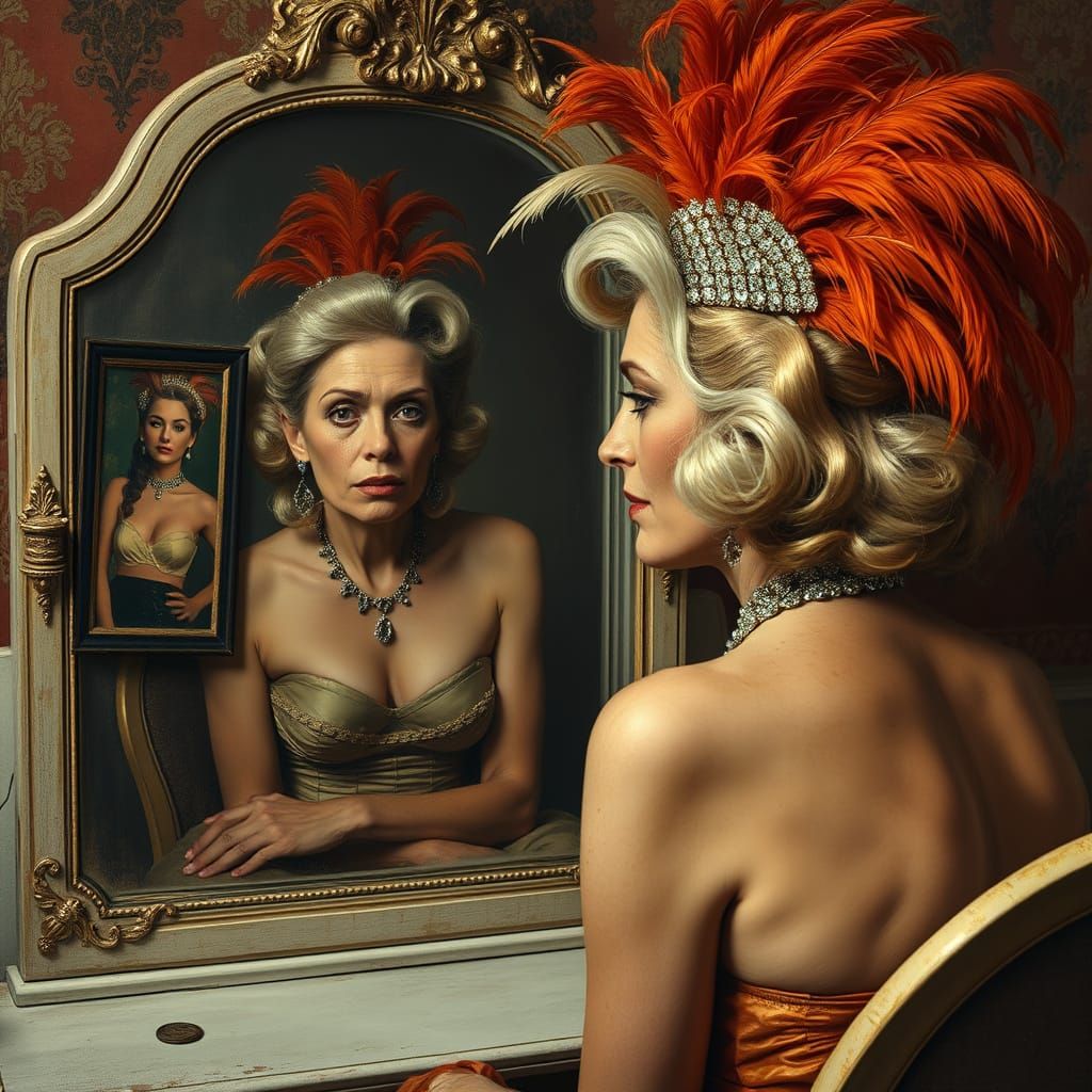 Showgirl's Nostalgia: A Frida Kahlo-Inspired Portrait