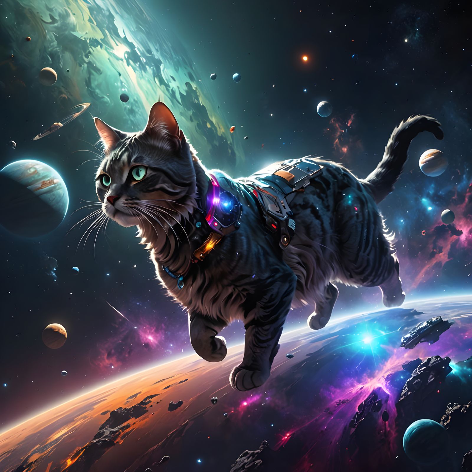 Giant Cat Striding Across an Alien Planet