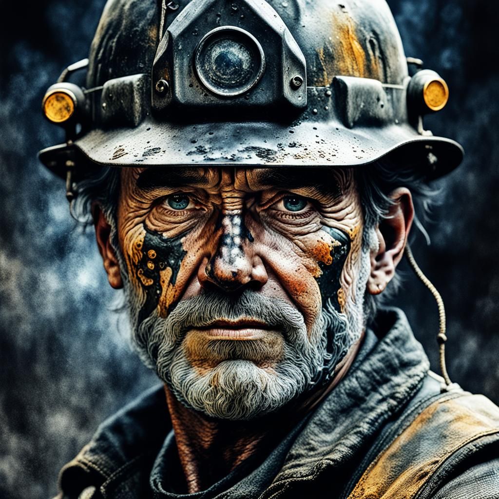 Vintage Coal Miner Portrait in a Fantastical Coal Mine