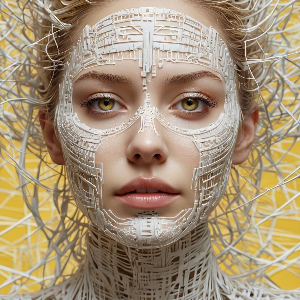 Cyberpunk Wireframe Woman in Rainbow Colors