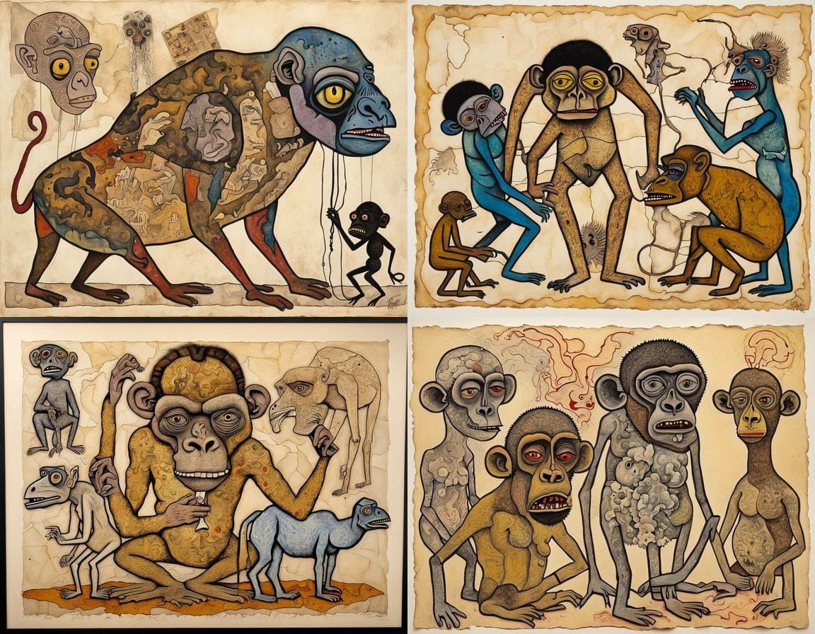 Mystical Mutant Creature in Mixed Media Collage