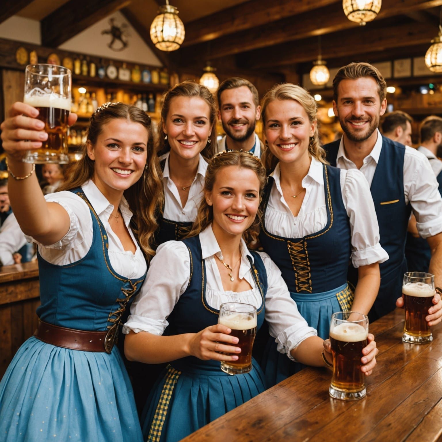 Oktoberfest Group Selfie in Traditional German Attire