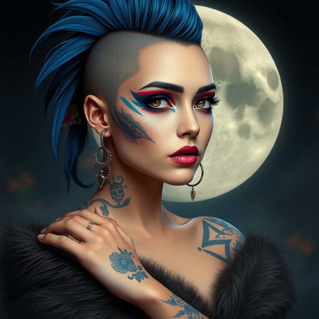 Punk Portrait with Vivid Face Paint and Tattoos