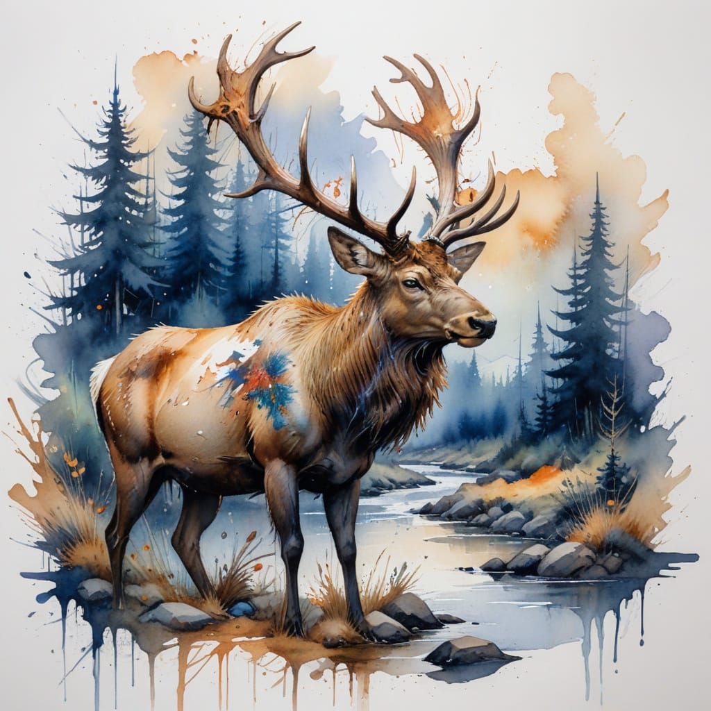 Stately Elk in Northern Forest Twilight