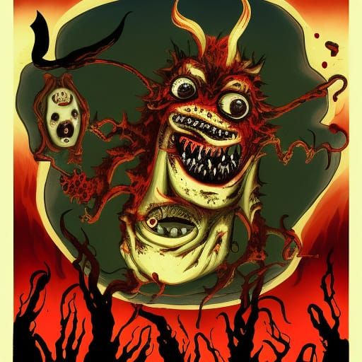 Horror Demon with Music Box in Manga Style