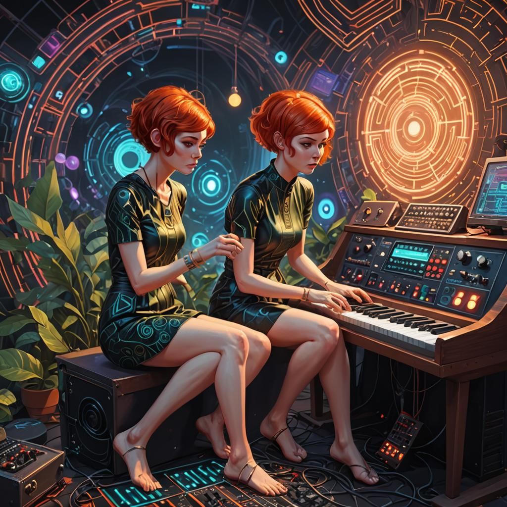 Psychedelic Surrealism: Hypnotized Woman Plays Synth