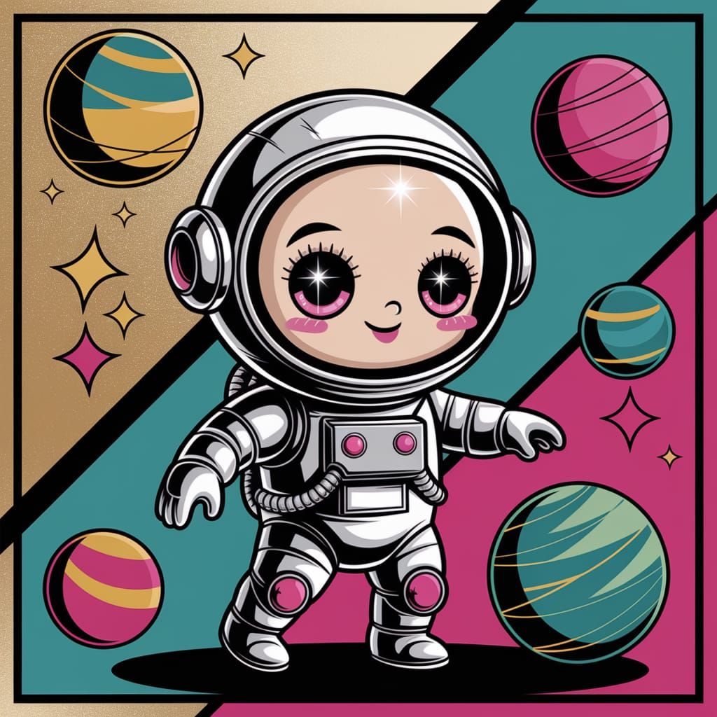 Kawaii Chrome Spaceman on Candy Planet in Pop Art Style