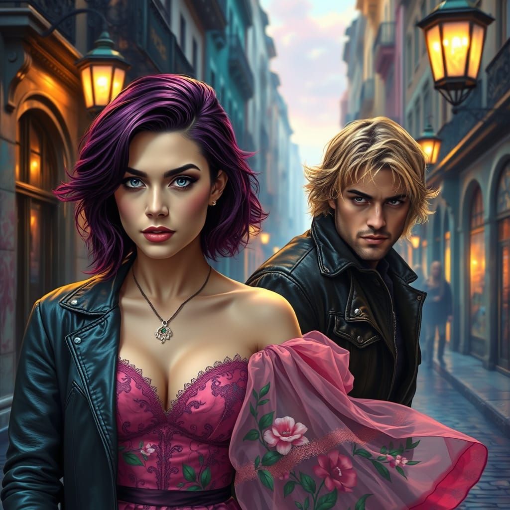 Ethereal Couple Stroll Under City Lights in Hyperrealistic P...