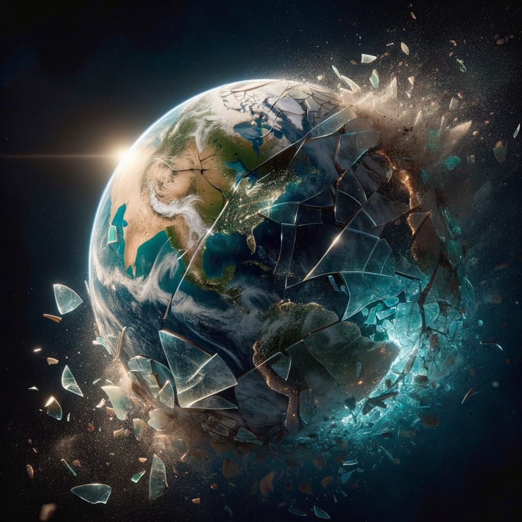Shattered fragile and delicate glass planet earth as seen fr...