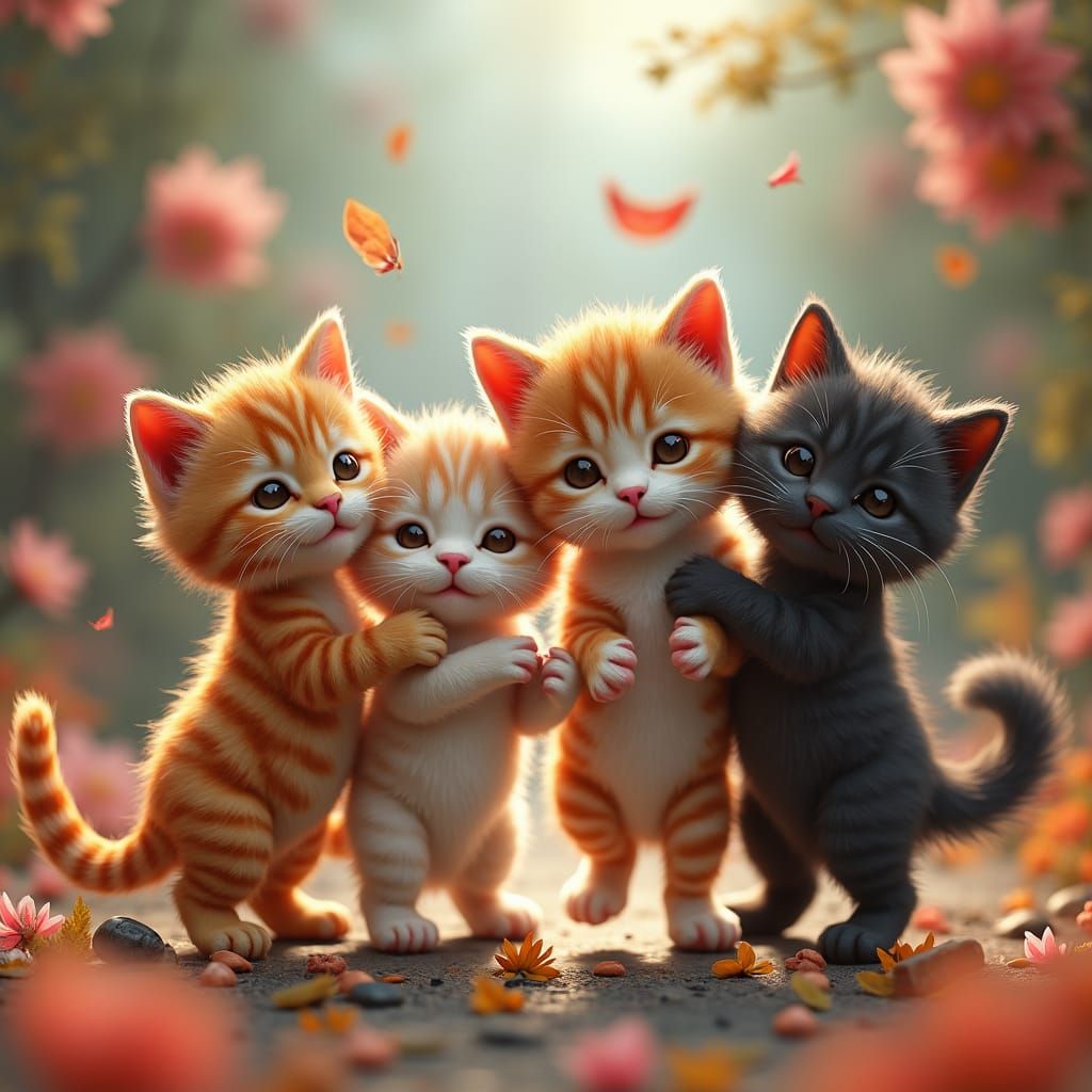 Playful Kittens Frolic in Fantasy Landscape