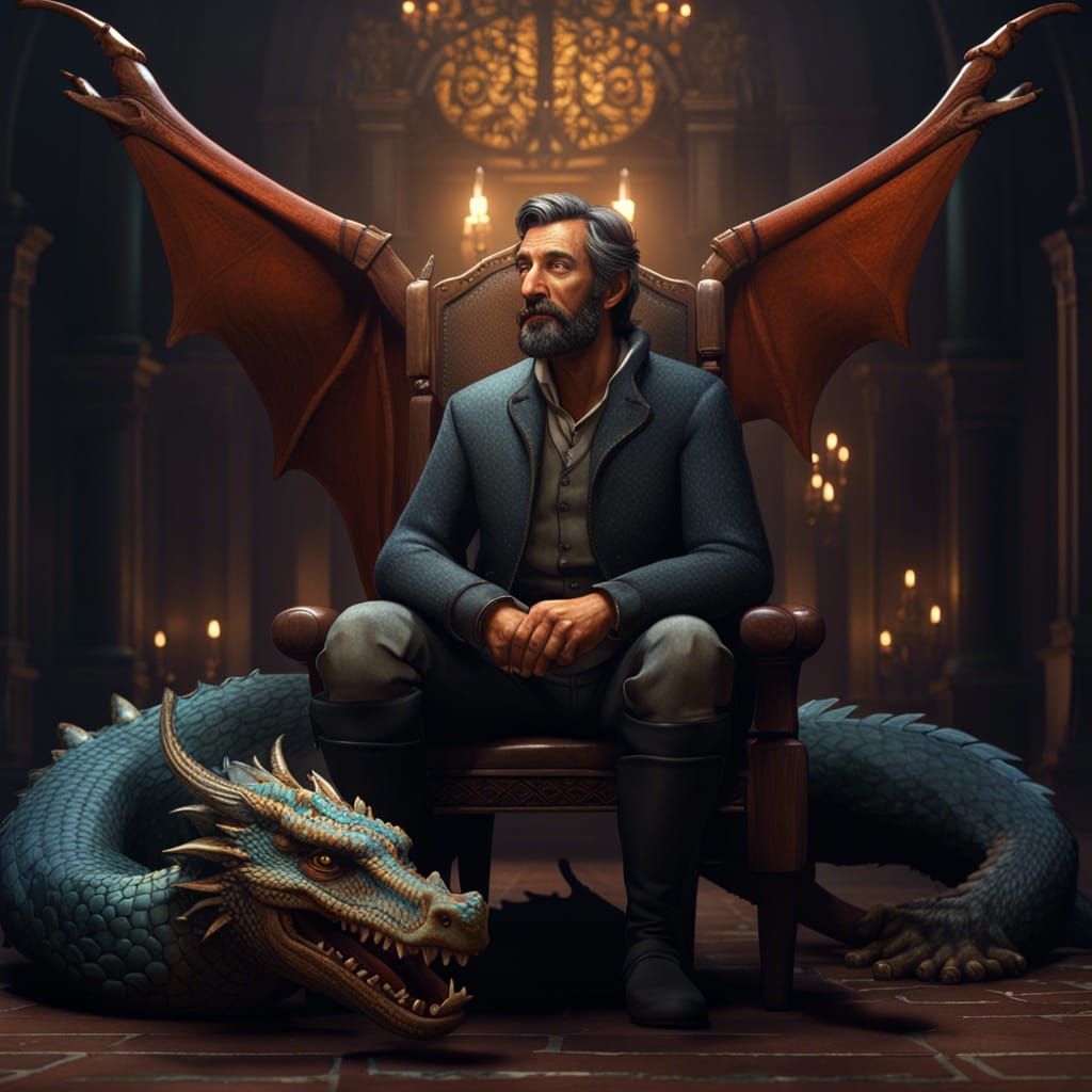 Tired Man with Dragon in Discworld Style