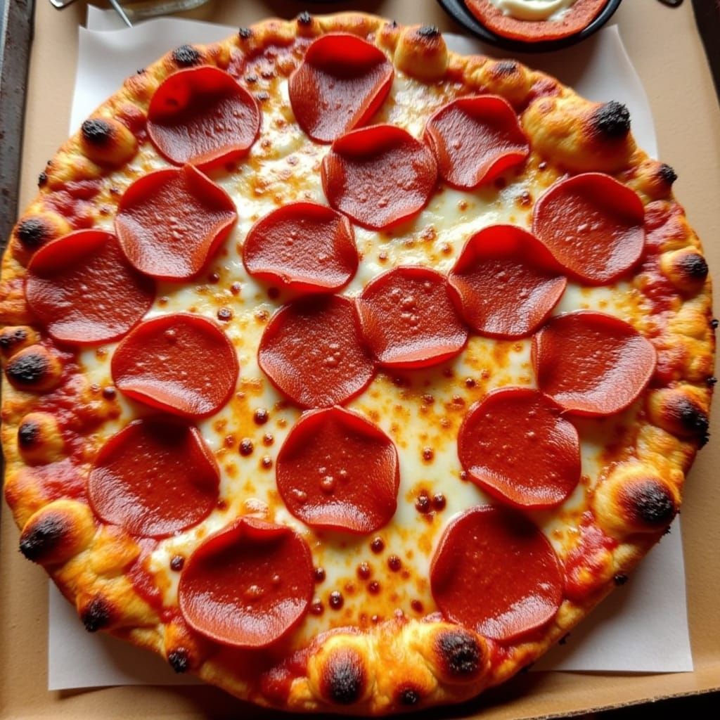 Savory American-Style Pizza with Thick Crust and Juicy Peppe...