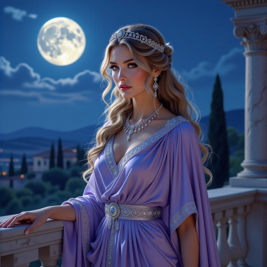 Etruscan Goddess Losna Basks in Lunar Glow