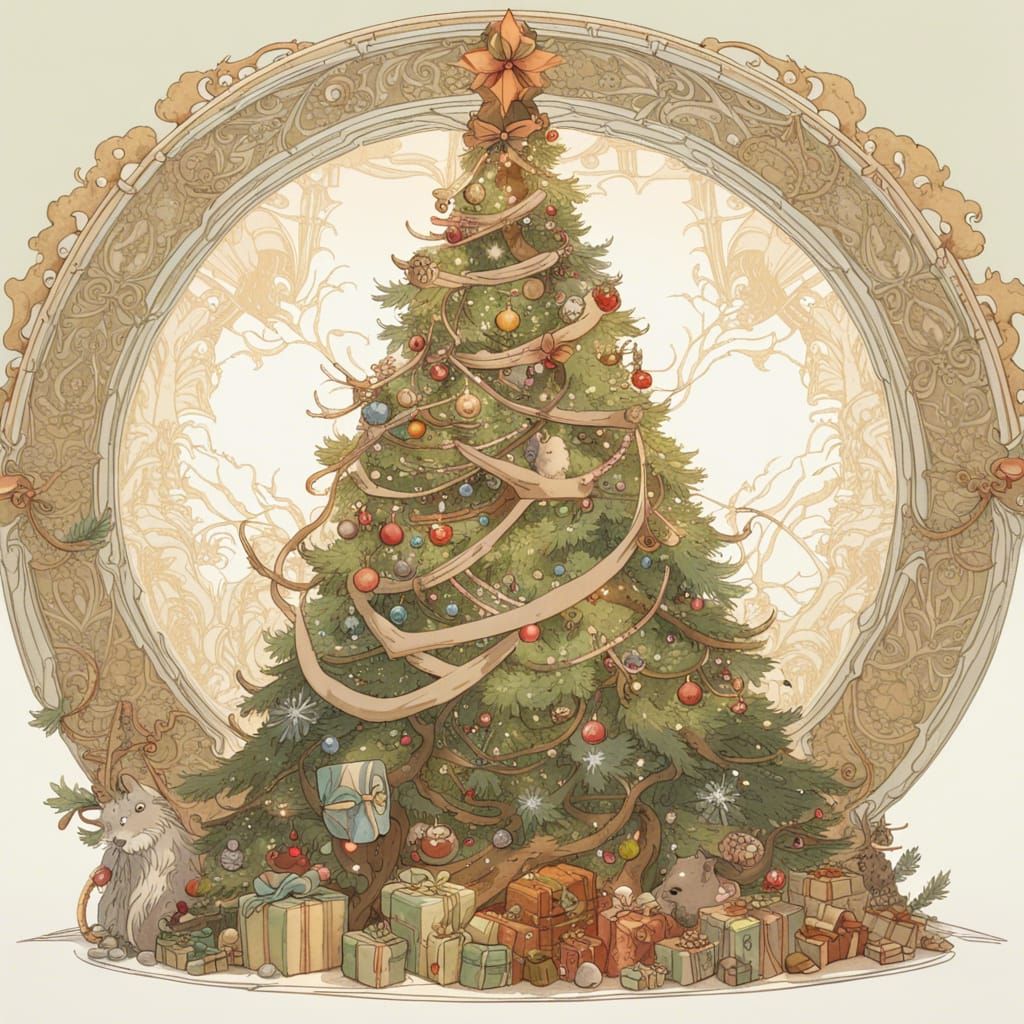 Studio Ghibli Christmas Tree by Alphonse Mucha