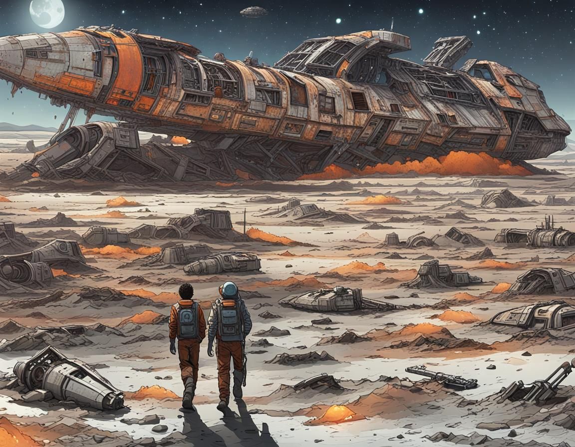 Abandoned Spaceship in Cosmic Wasteland: Gritty Sci-Fi