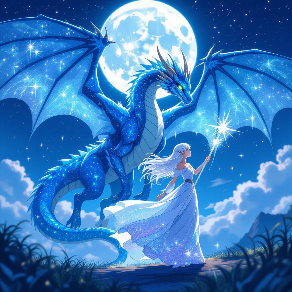 Iridescent Dragon with Starcaller Staff: Anime Key Visual