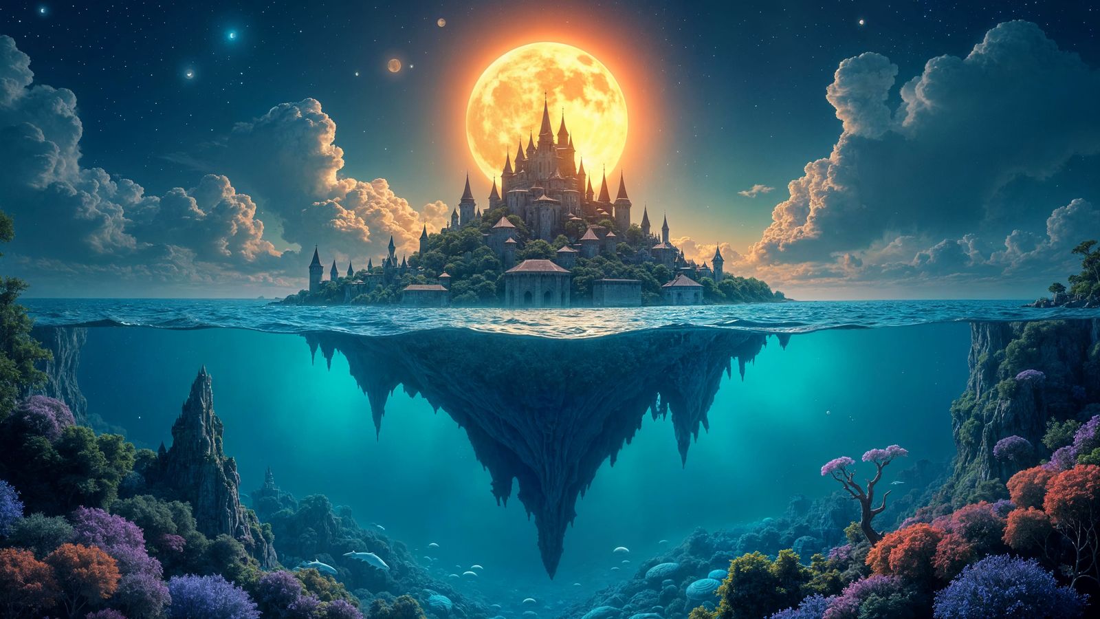 Dreamlike Castle Meeting of Sun and Moon