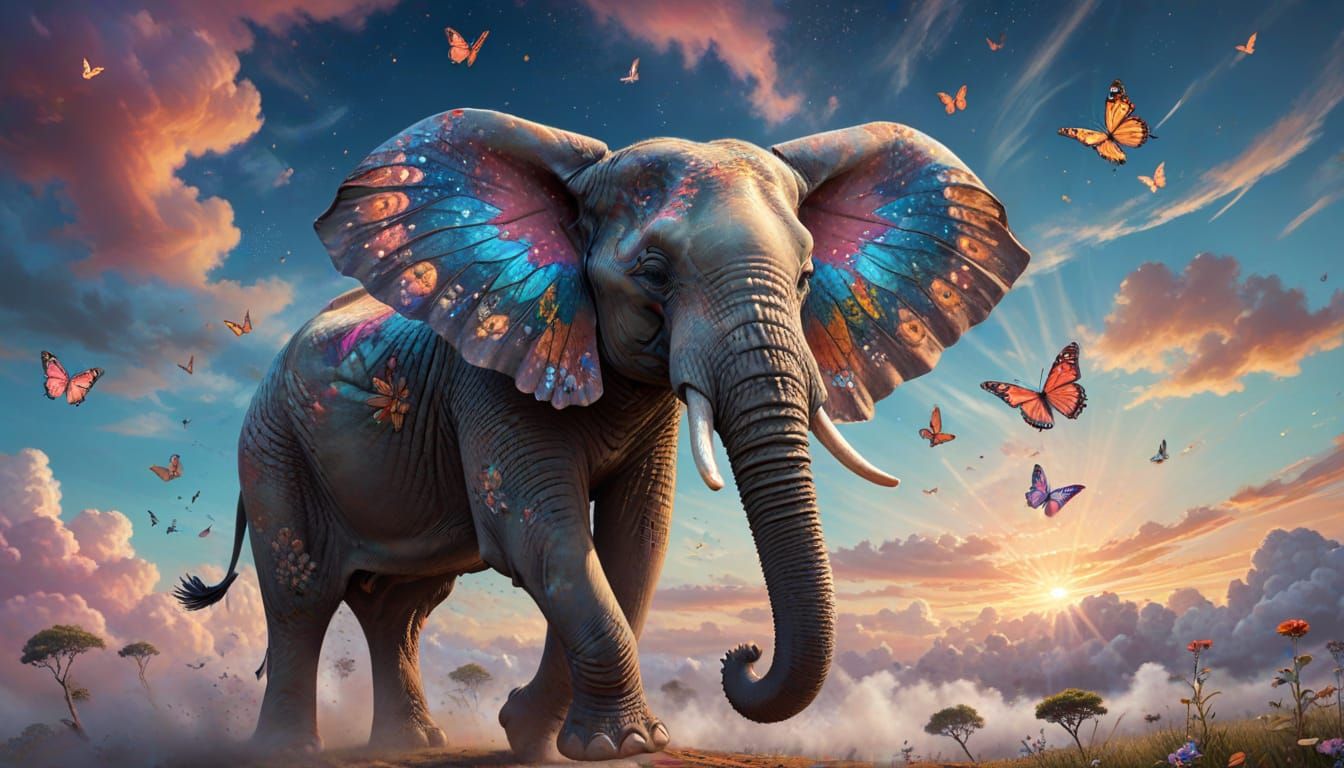 Ethereal Elephant Soars in Whimsical Digital Art