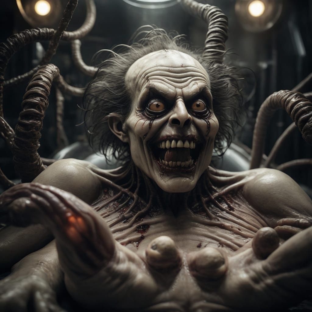 Surreal Macabre Scene of Premature Infant in Incubator