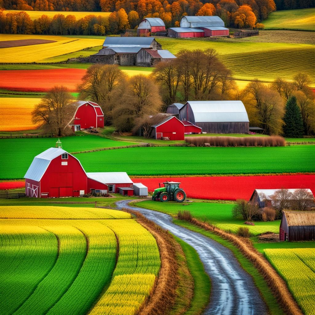 Vibrant Farm Scene in Hyperrealistic Style