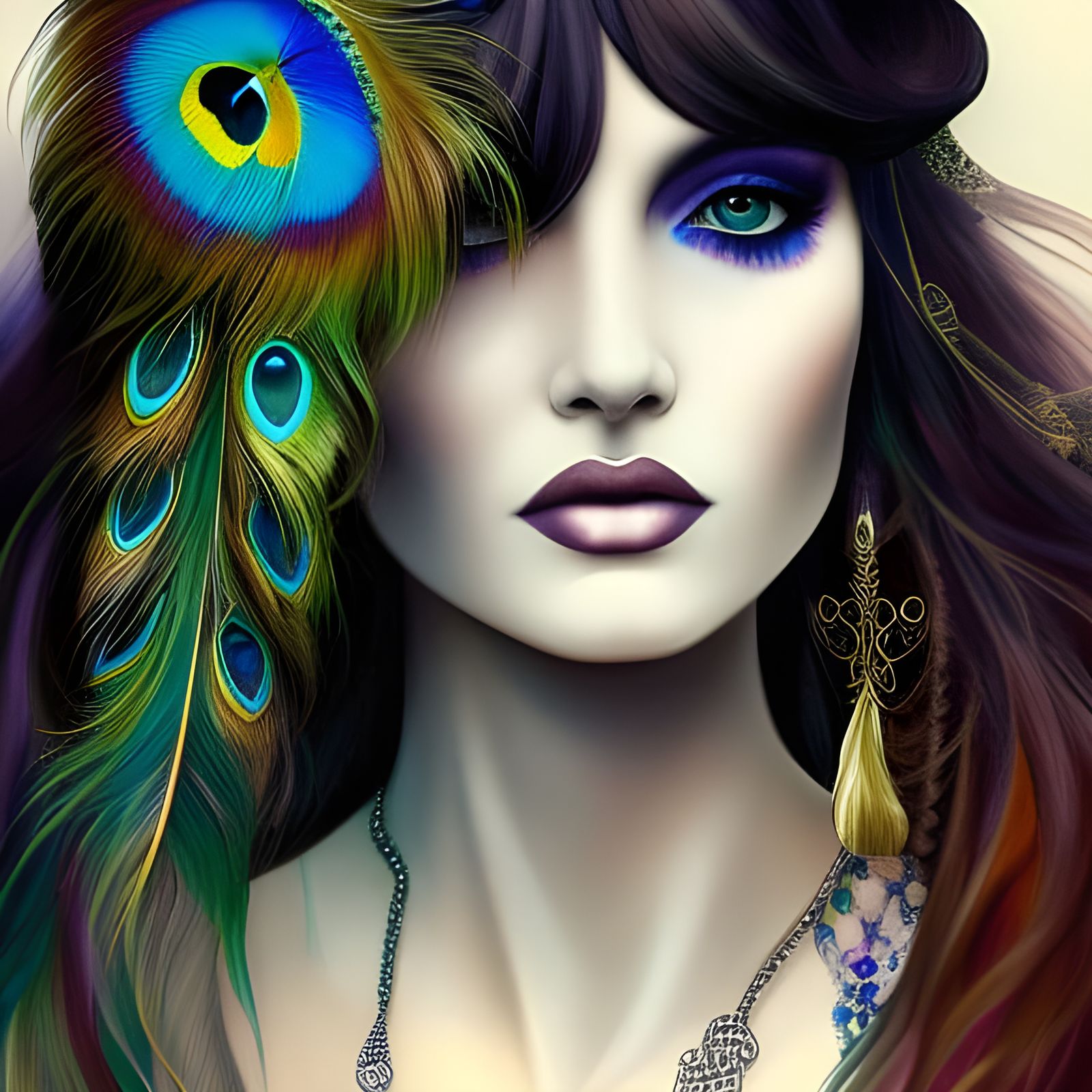 Hippie-Gypsy Woman Portrait in Ethereal Goth Style