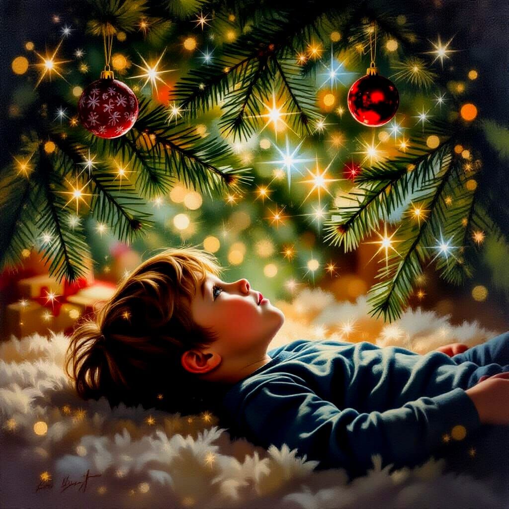 Boy Under Christmas Tree, Hazy Holiday Memory