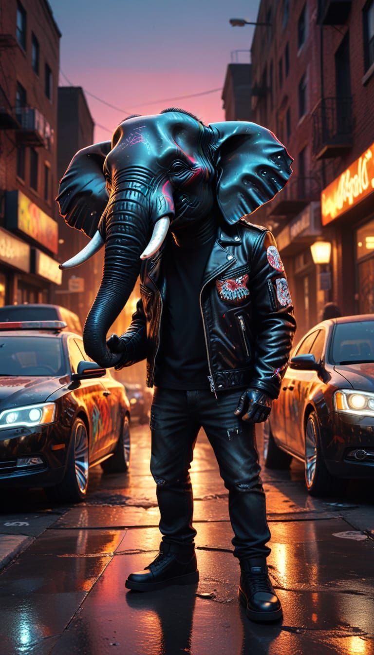 Elephant Greaser with Cadillacs in Graffiti Art Style