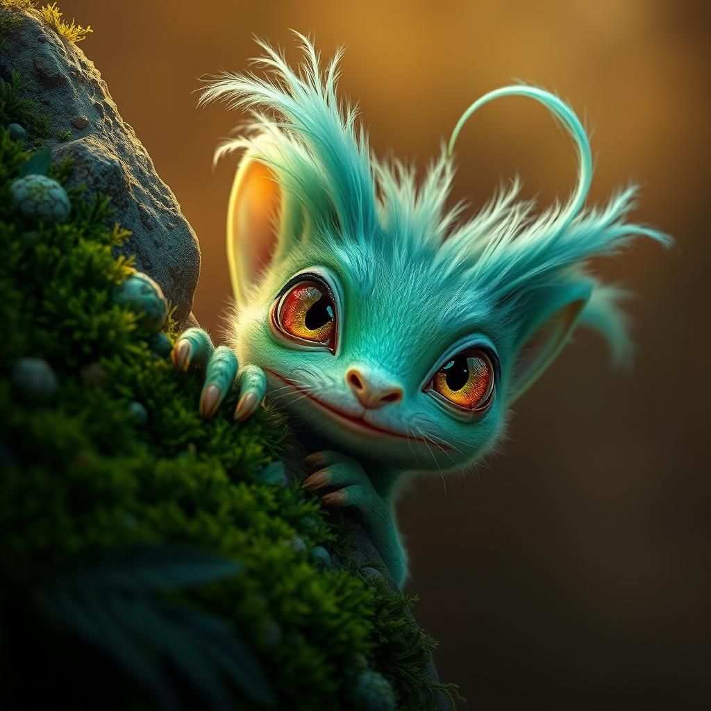 Luminous Green Creature in Ethereal Landscape