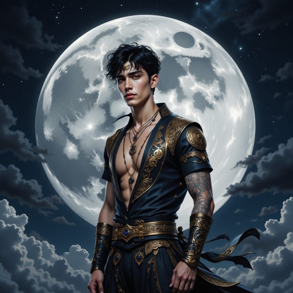 Attractive Man with Tattoos in Donghua Style Outfit