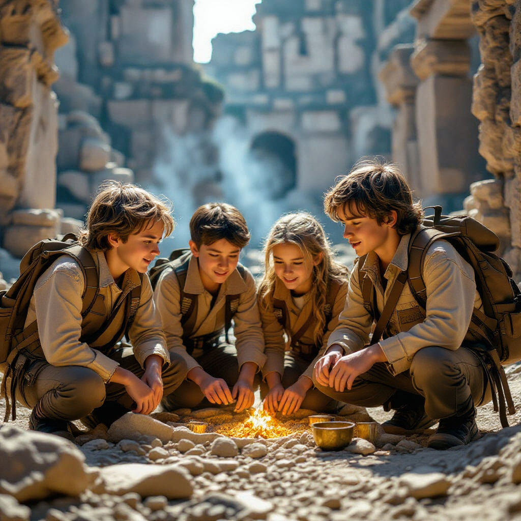 Siblings' Treasure Hunt in Ancient Ruins