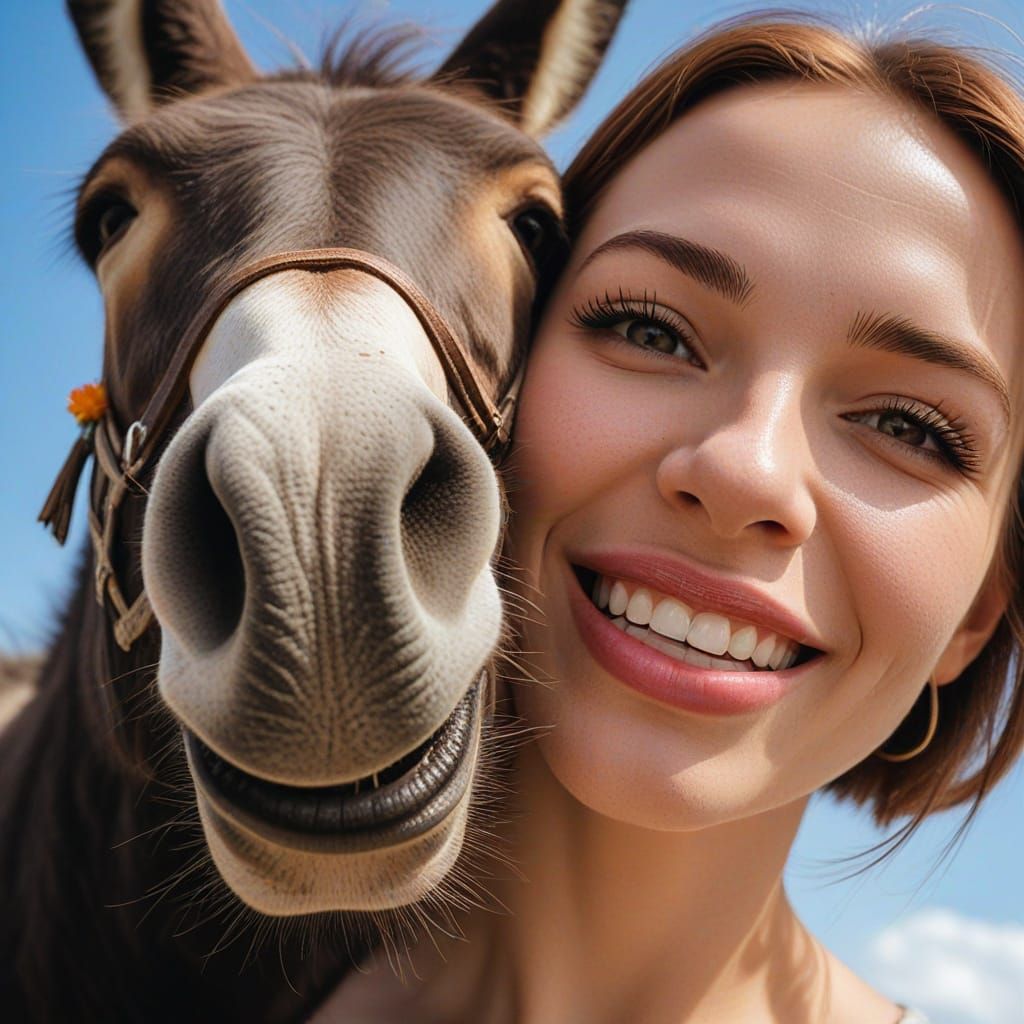 Sensual Female Donkey Captivates a Smiling Human in a Flirta...