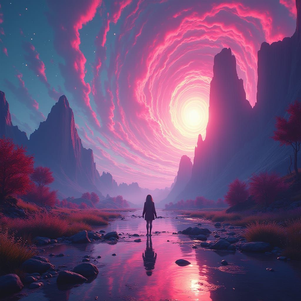 Surreal Fantasy Landscape in Dreamlike Cyberpunk Style
