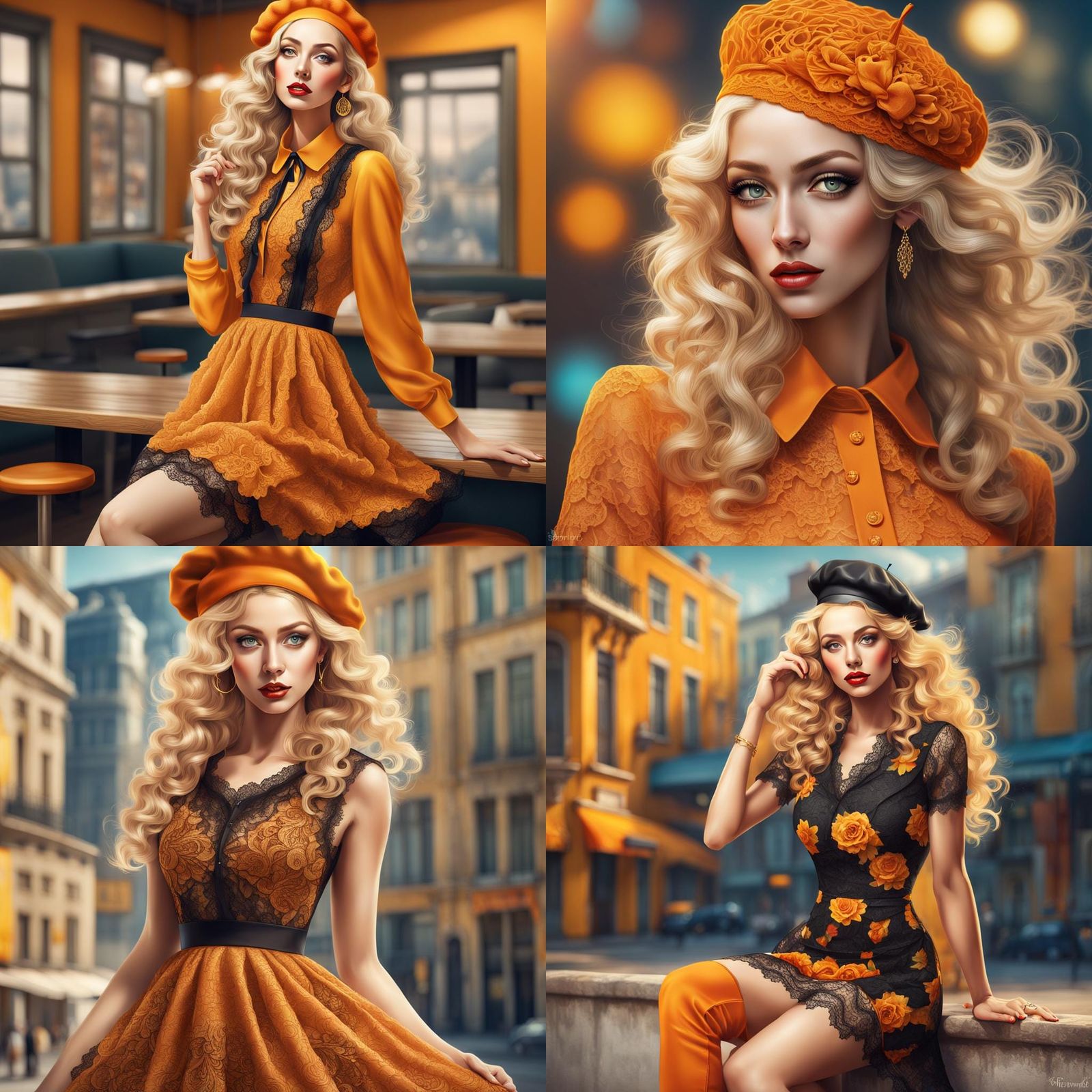 Blonde Woman in Beret: Pin-Up Illustration