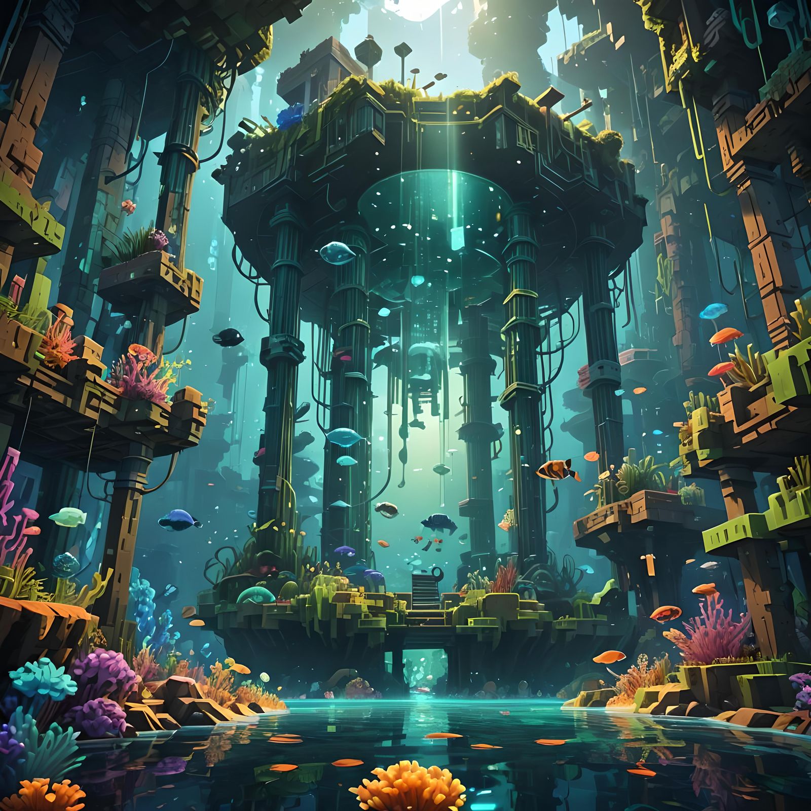 Underwater Minecraft Trial Chamber: Fantasy Concept Art