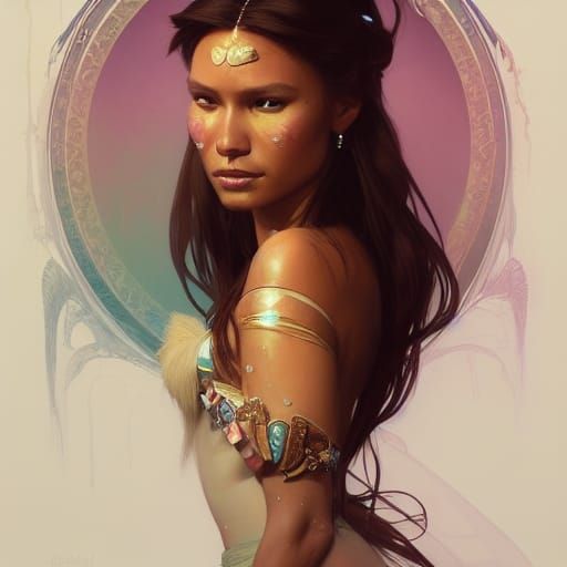 Detailed Portrait of a Disney Princess in Art Nouveau Style