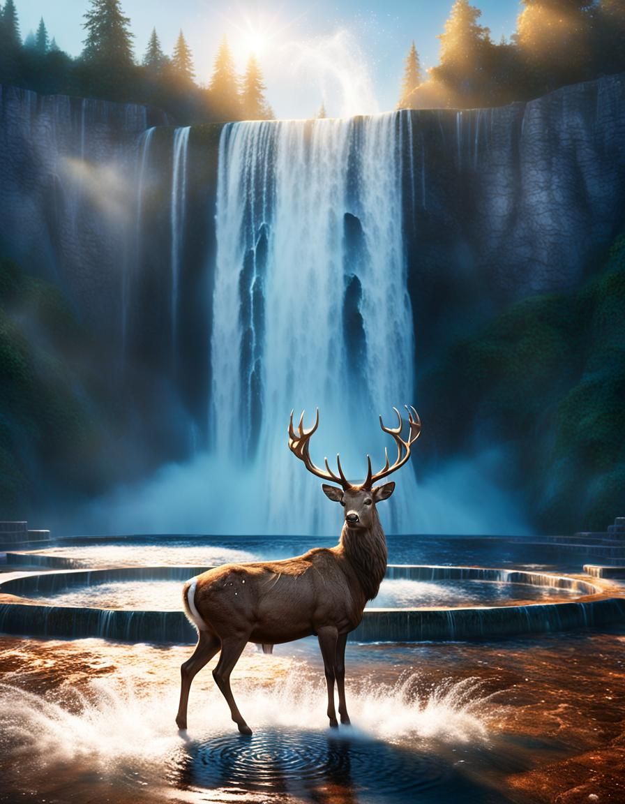 Ethereal Water Stag in Golden Light
