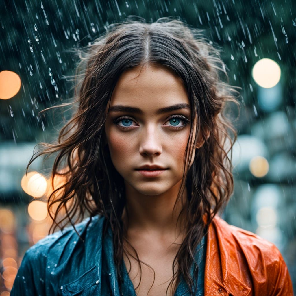 A Futuristic Rain Scene in a Neon City
