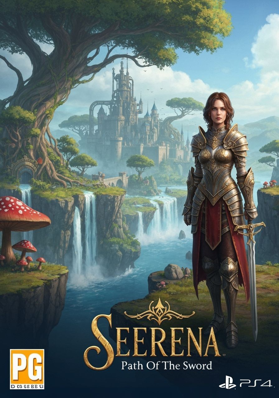 Fantasy Woman Warrior in Steampunk Landscape, PS4 Game Banne...