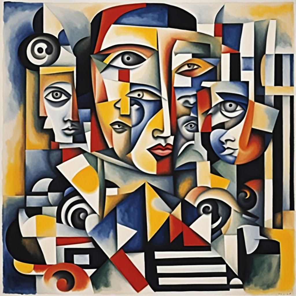 La Joconde cubism by fernand leger watercolor intricate, vol...