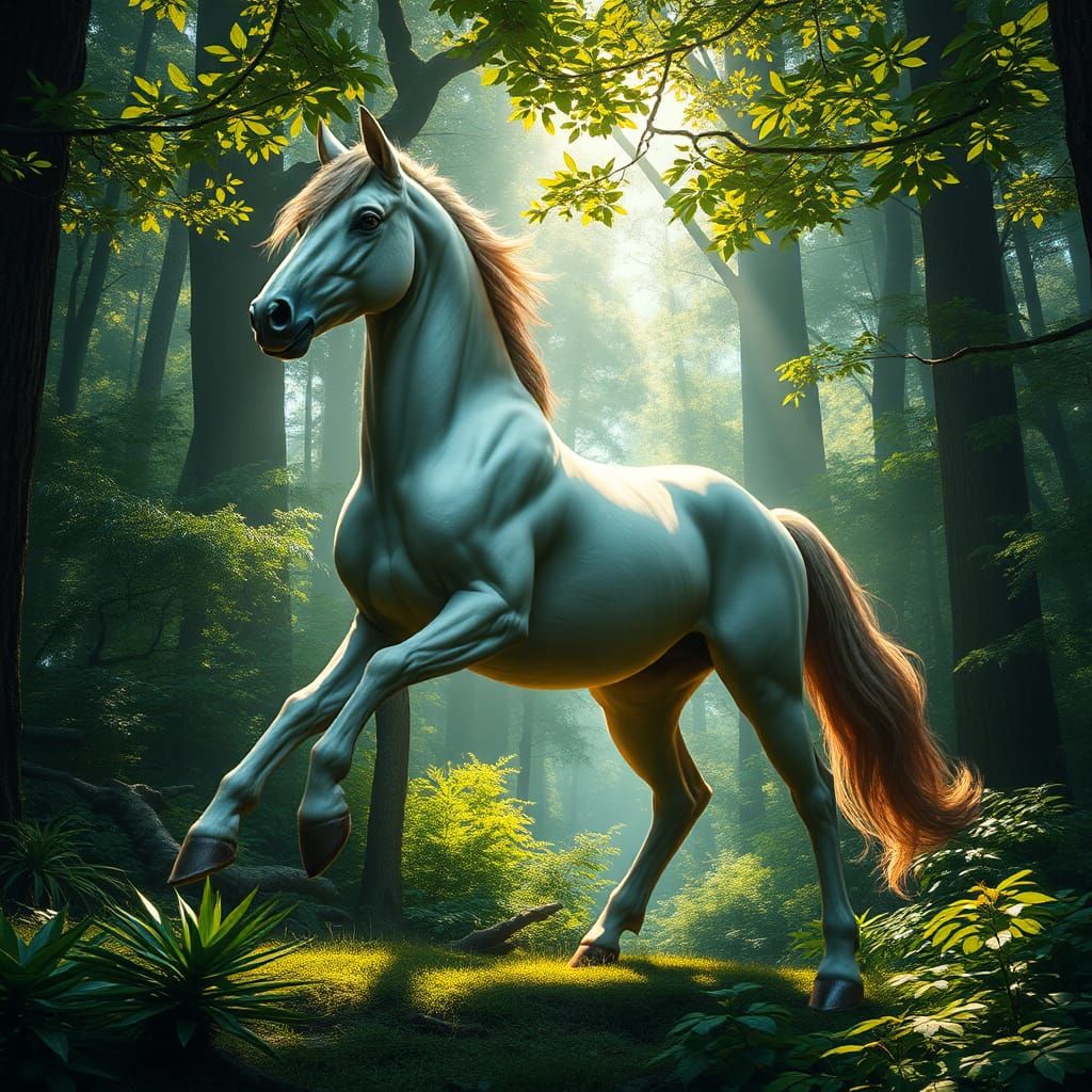 Regal Centaur in Forest, Hyperrealistic Art