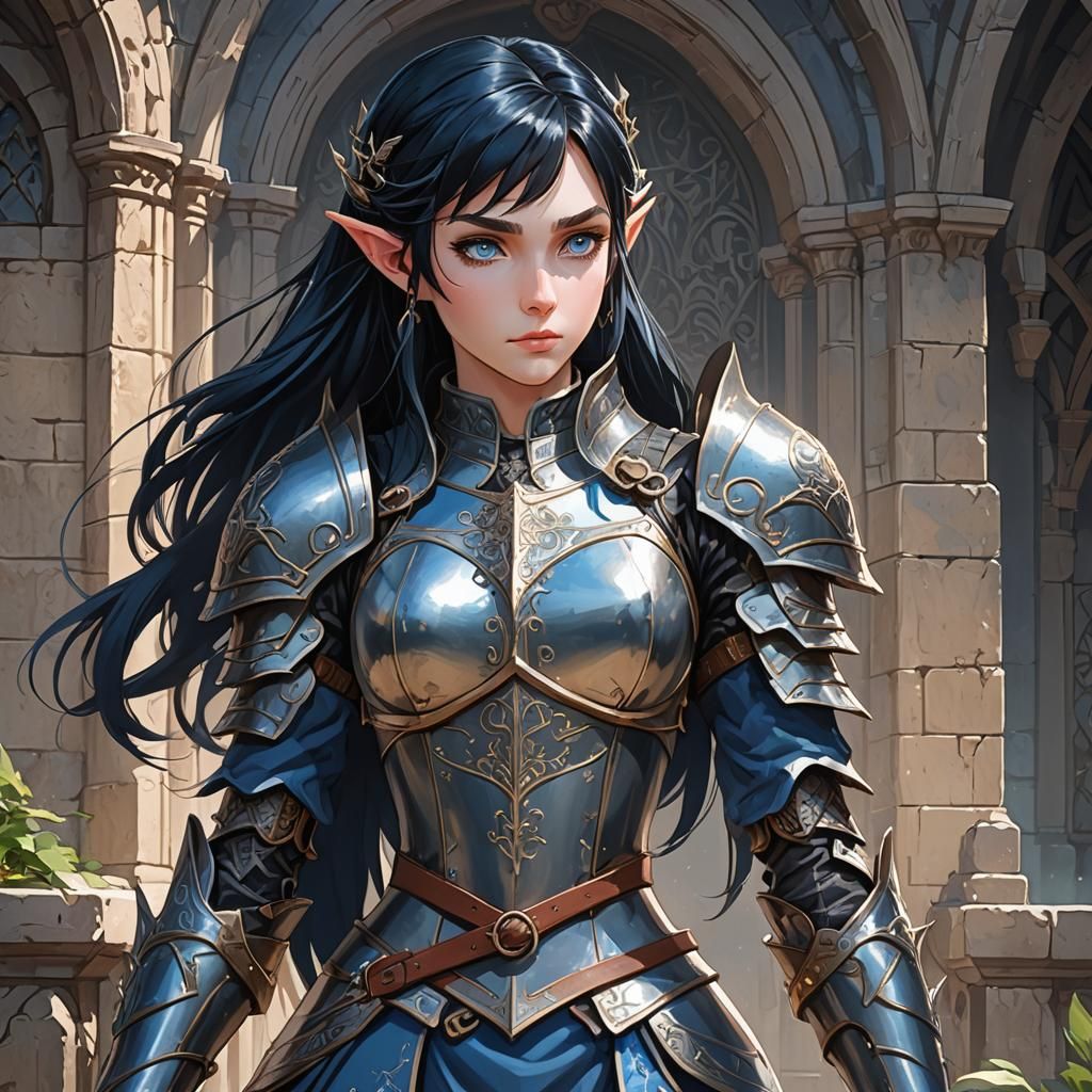 Anime Elf Paladin in Detailed Armor