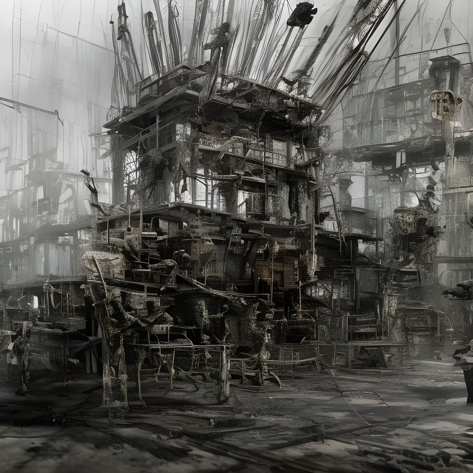 Cyborg Squid in Trashed House as Hyperrealism