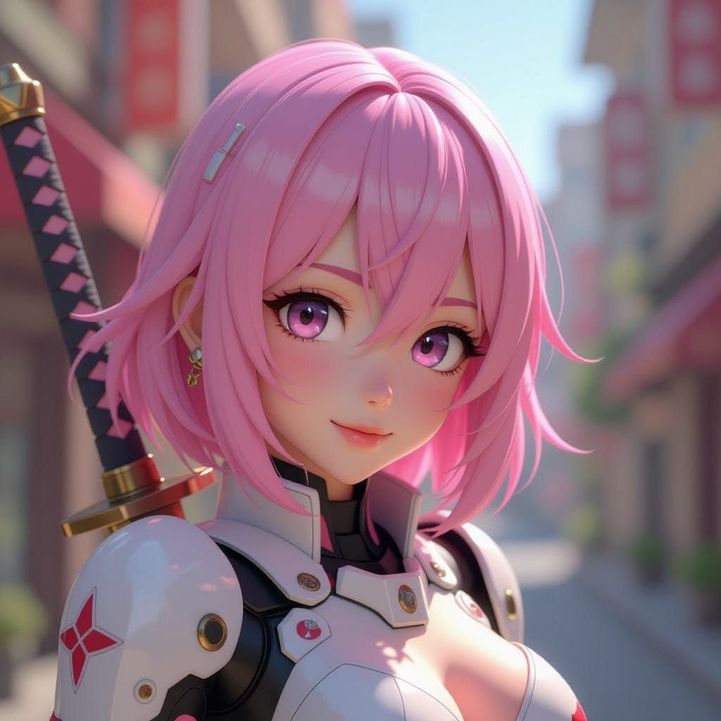 Mecha Girl with Sword in 3D Anime Style