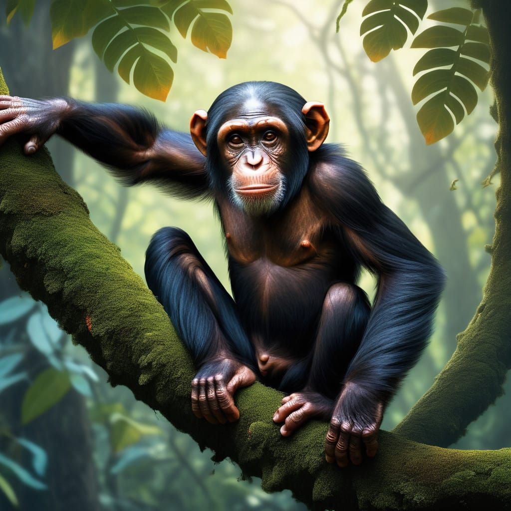 Fantasy Chimpanzee in Vibrant Forest