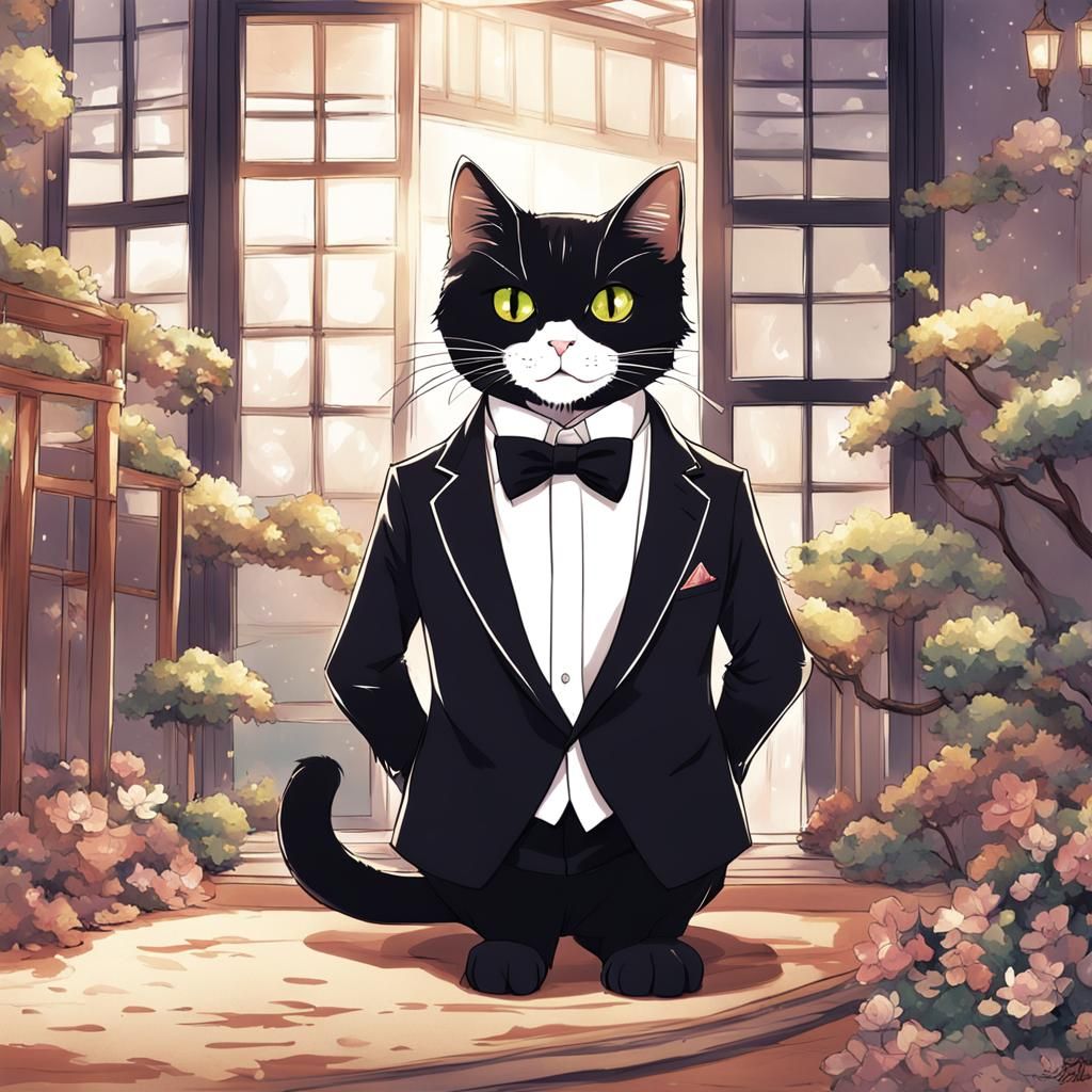 Anime Cat in Tuxedo: Japanese Manga Style